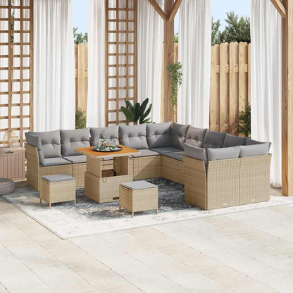 Set Divano da Giardino 13 pz Beige e Grigio Chiaro polyrattan