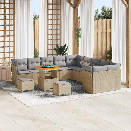 Set Divano da Giardino 13 pcs Beige e Grigio Chiaro polyrattan