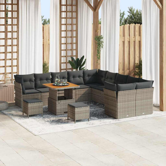 Set Divano da Giardino con cuscino 13 pcs Grigio polyrattan