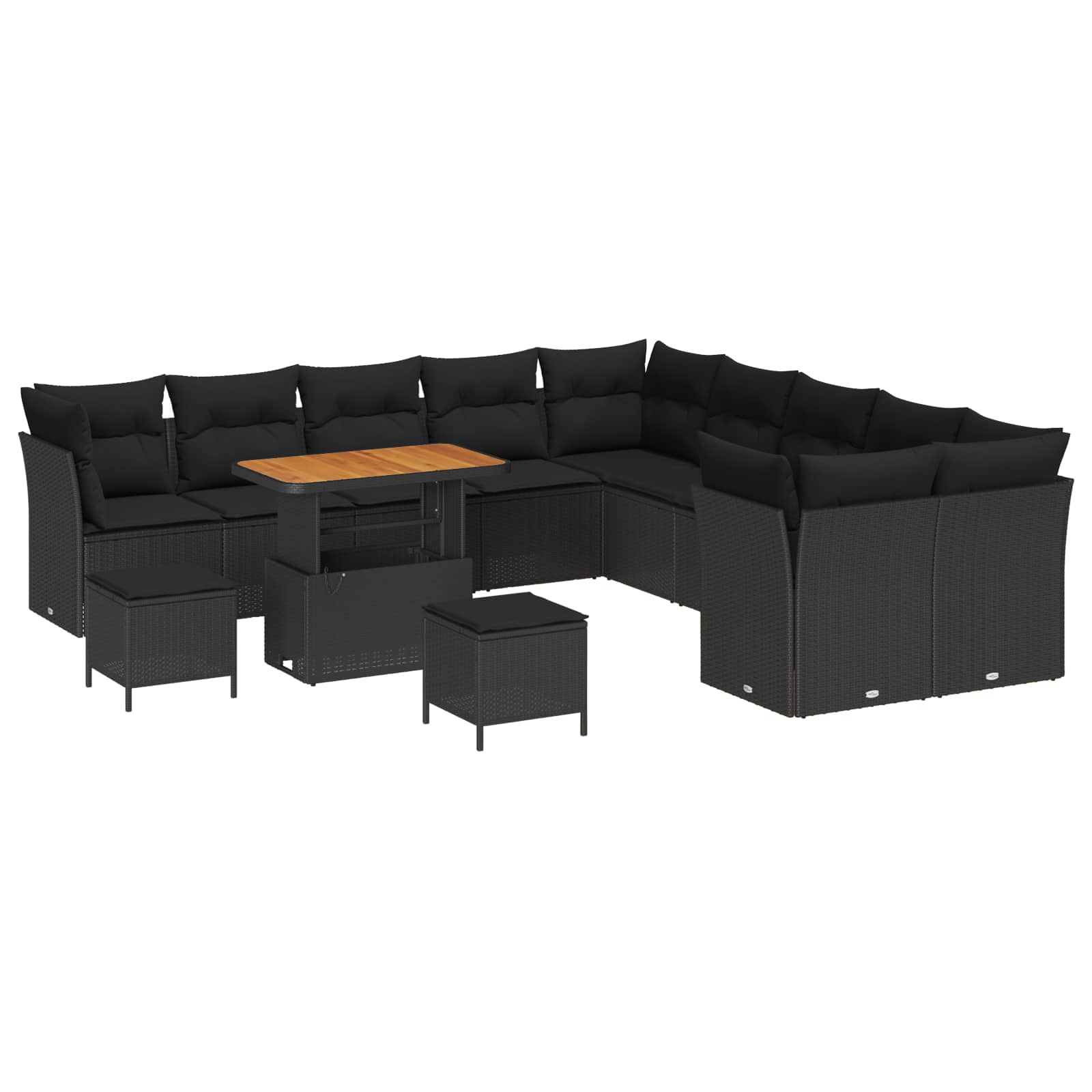Set Divano da Giardino con cuscino 13 pcs Nero | homemem39