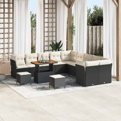 Set Divano da Giardino con cuscino 13 pcs Nero e crema | homemem39
