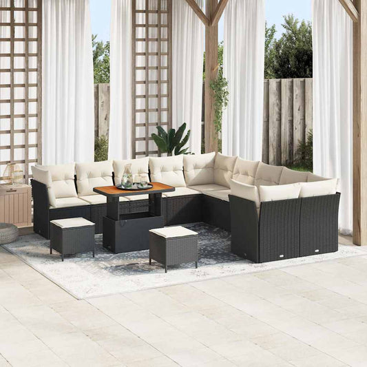 Set Divano da Giardino con cuscino 13 pcs Nero e crema