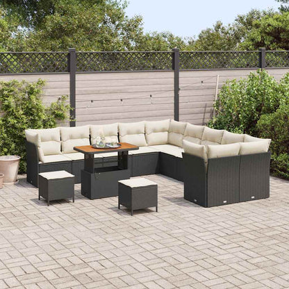 Set Divano da Giardino con cuscino 13 pcs Nero e crema | homemem39