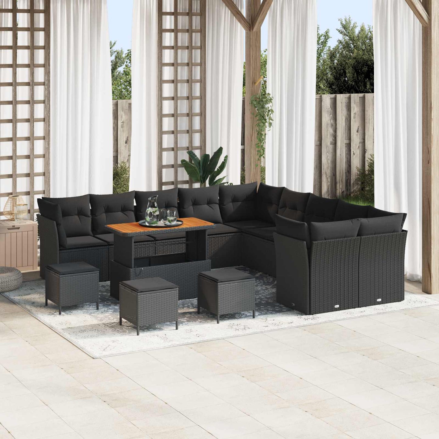 Set Divano da Giardino 14 pz Nero polyrattan