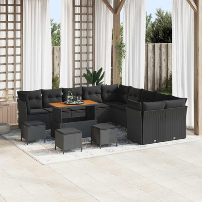Set Divano da Giardino 14 pz Nero polyrattan