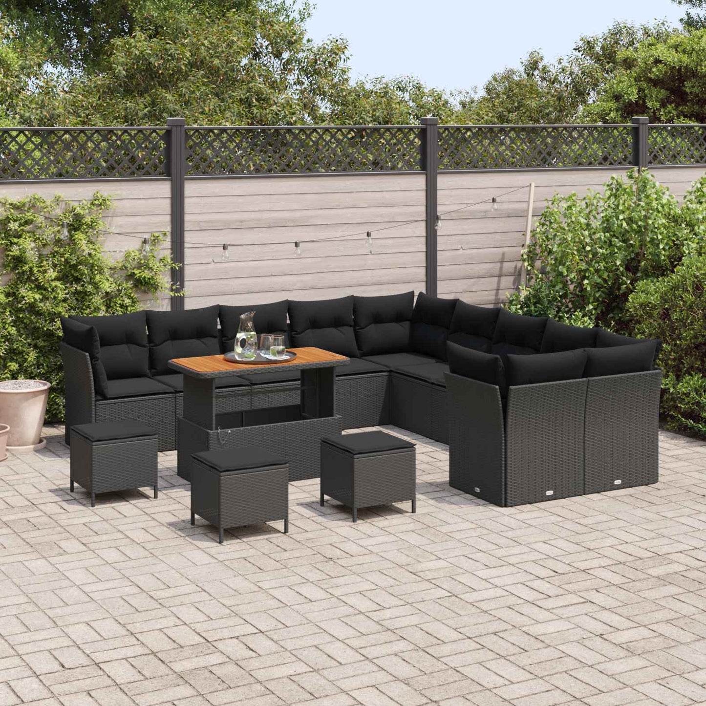 Set Divano da Giardino 14 pz Nero polyrattan