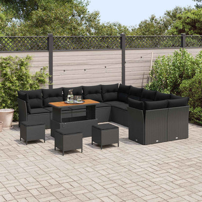 Set Divano da Giardino 14 pz Nero polyrattan