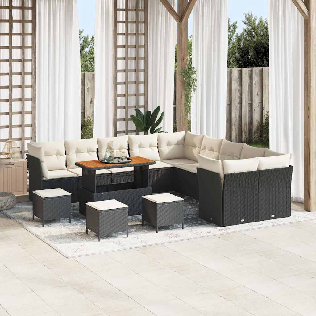 Set Divano da Giardino 14 pz Nero e Crema polyrattan