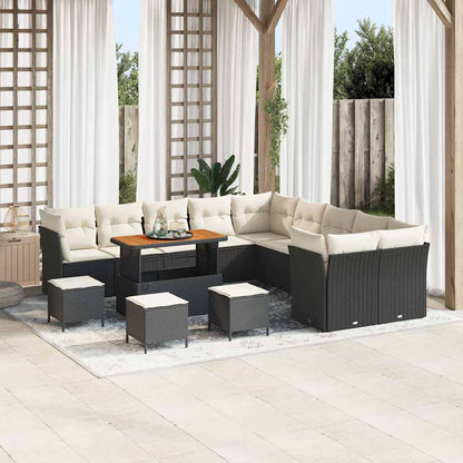 Set Divano da Giardino 14 pz Nero e Crema polyrattan