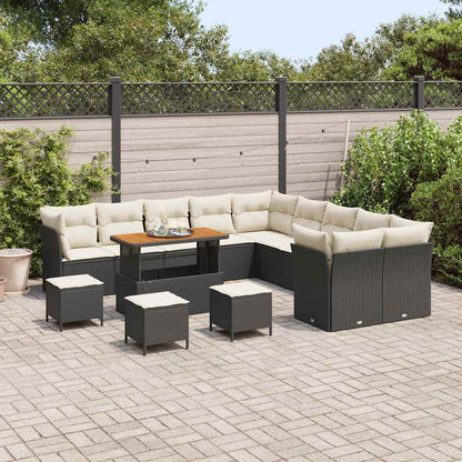 Set Divano da Giardino 14 pz Nero e Crema polyrattan