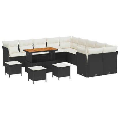 Set Divano da Giardino 14 pz Nero e Crema polyrattan