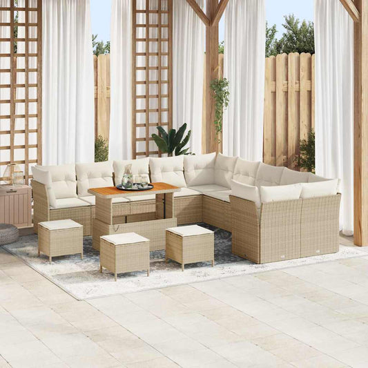 Set Divano da Giardino 14 pcs Beige e Crema polyrattan