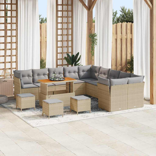 Set Divano da Giardino 14 pcs Beige e Grigio Chiaro polyrattan
