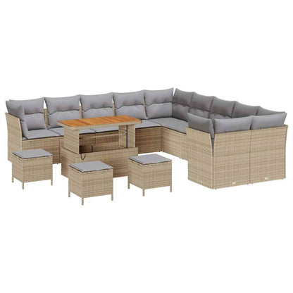 Set Divano da Giardino 14 pcs Beige e Grigio Chiaro polyrattan