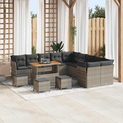 Set Divano da Giardino con cuscino 14 pcs Grigio polyrattan | homemem39