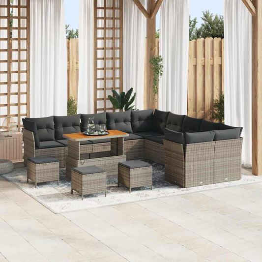 Set Divano da Giardino con cuscino 14 pcs Grigio polyrattan
