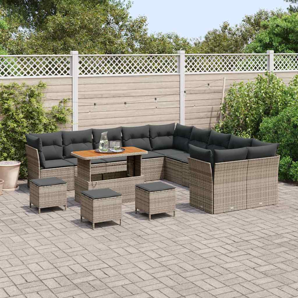 Set Divano da Giardino con cuscino 14 pcs Grigio polyrattan | homemem39