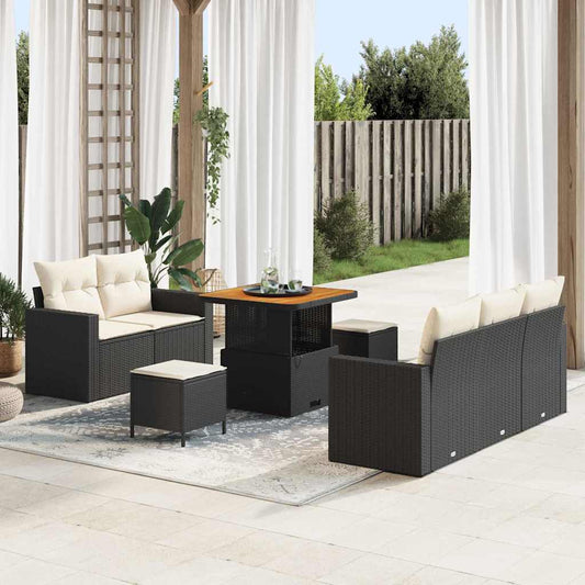 Set Divano da Giardino 8 pcs Nero e Crema polyrattan