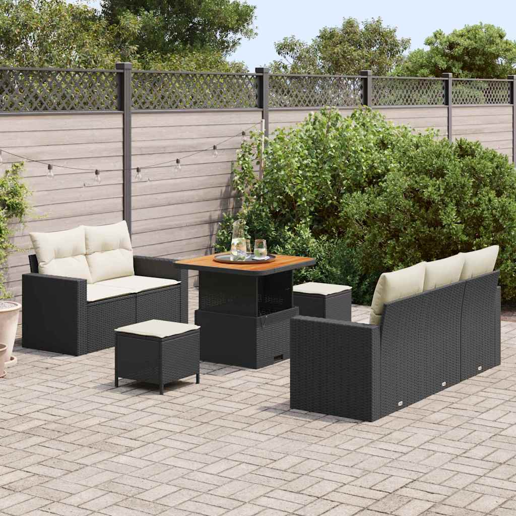 Set Divano da Giardino 8 pcs Nero e Crema polyrattan | homemem39