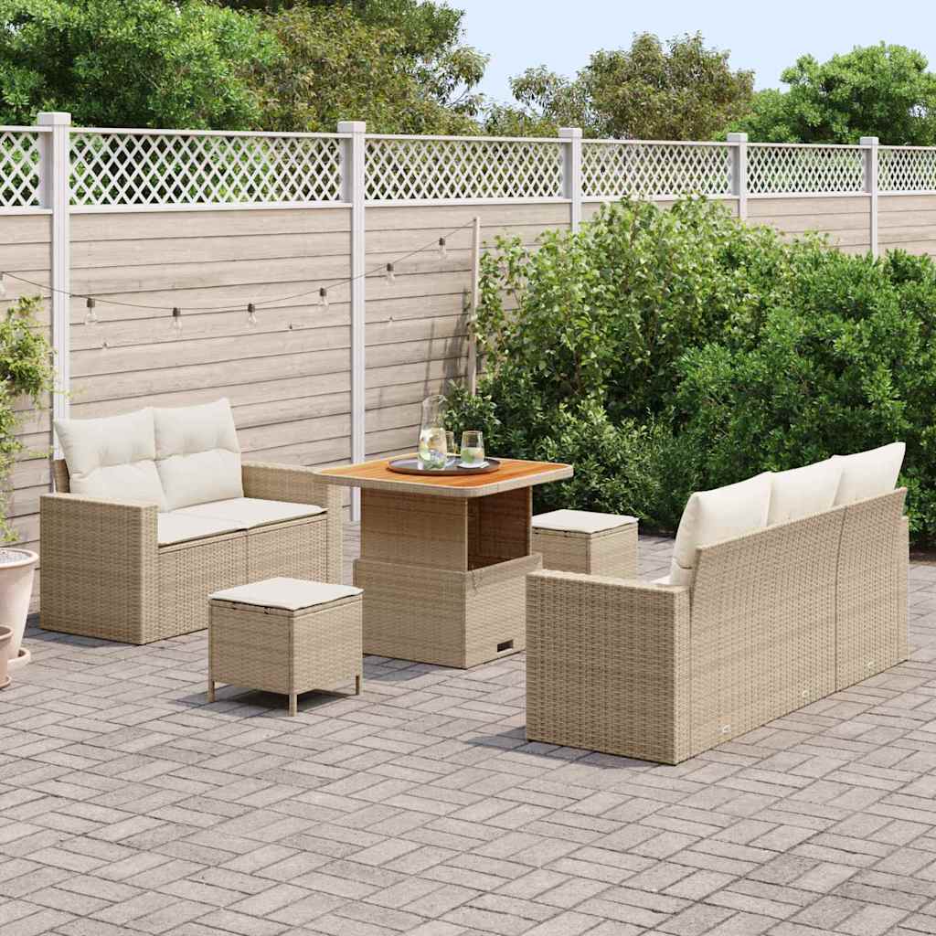 Set Divano da Giardino 8 pz 5-Numero di posti Beige e Crema | homemem39