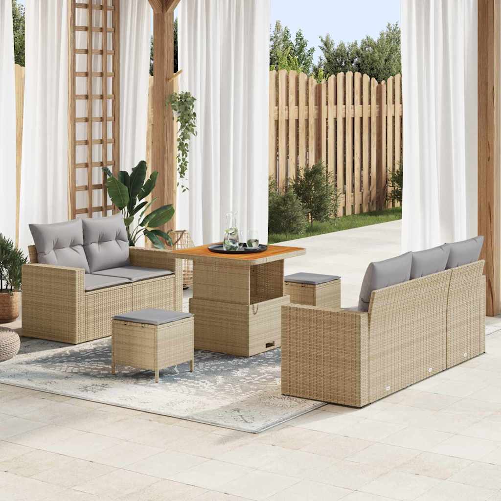 Set Divano da Giardino con cuscino 8 pcs beige e grigio chiaro
