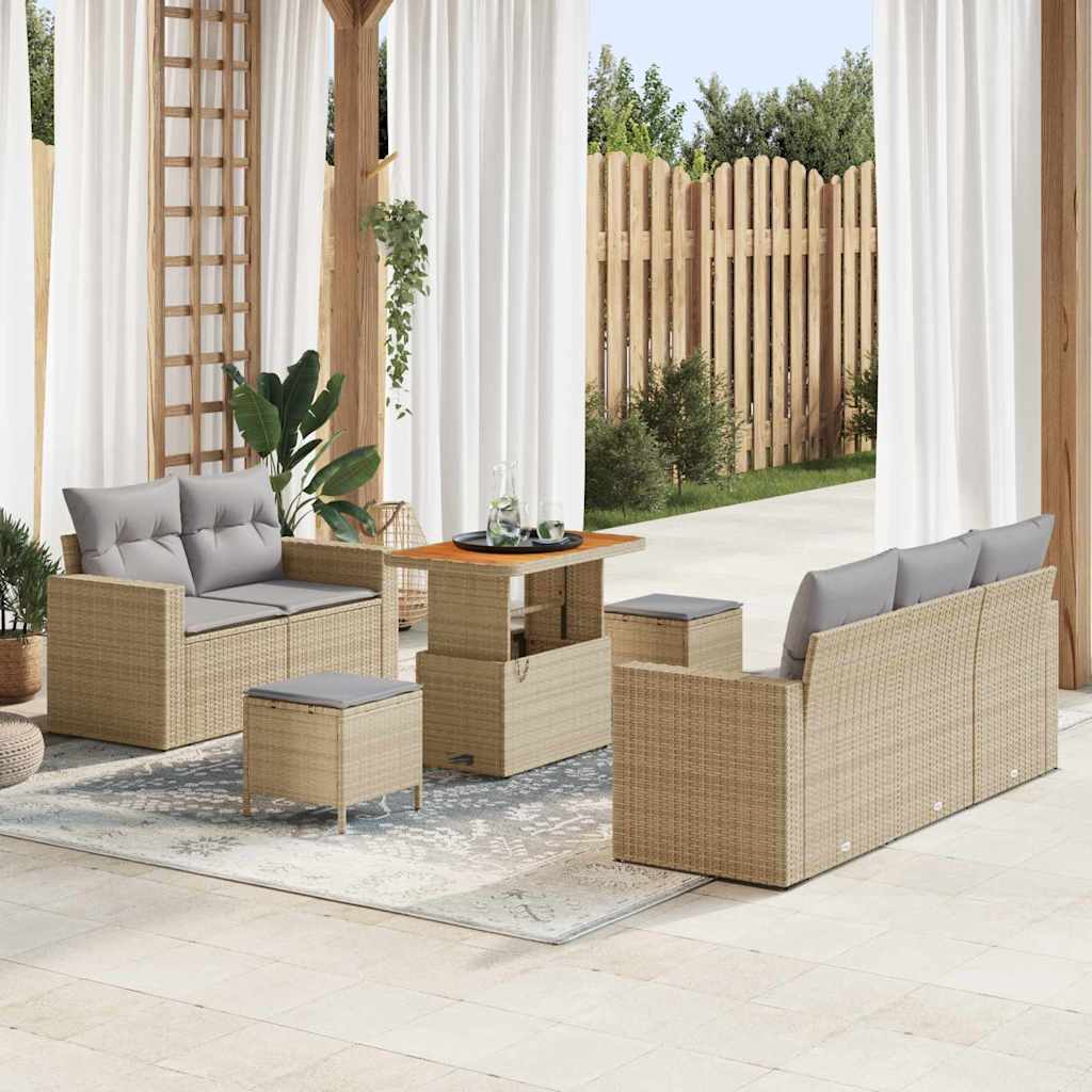 Set Divano da Giardino 8 pcs Beige e Grigio Chiaro polyrattan | homemem39