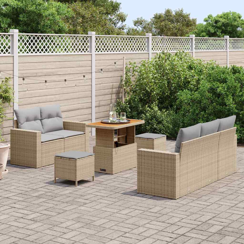 Set Divano da Giardino 8 pcs Beige e Grigio Chiaro polyrattan | homemem39