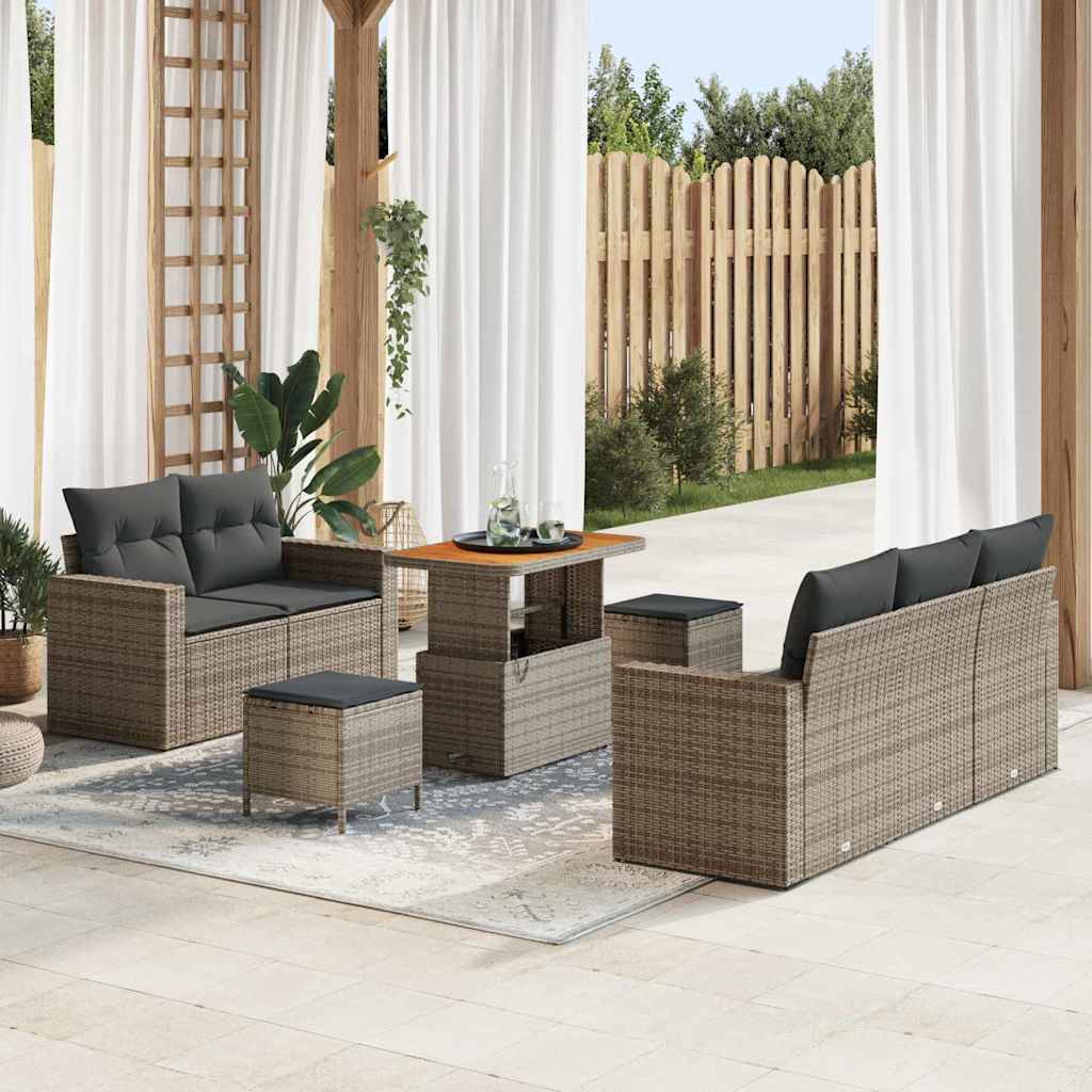 Set Divano da Giardino con cuscino 8 pcs Grigio polyrattan | homemem39