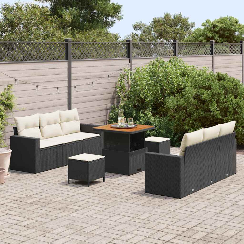 Set Divano da Giardino con cuscino 9 pcs Nero e crema | homemem39