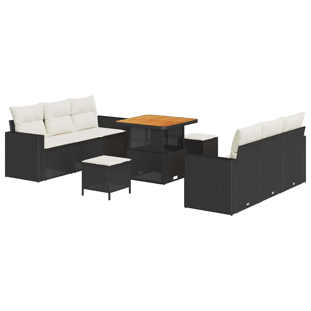 Set Divano da Giardino con cuscino 9 pcs Nero e crema | homemem39