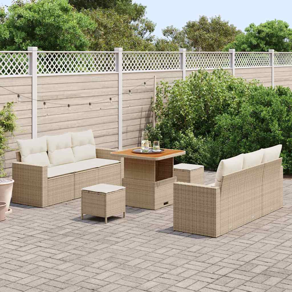 Set Divano da Giardino 9 pz 6-Numero di posti Beige e Crema