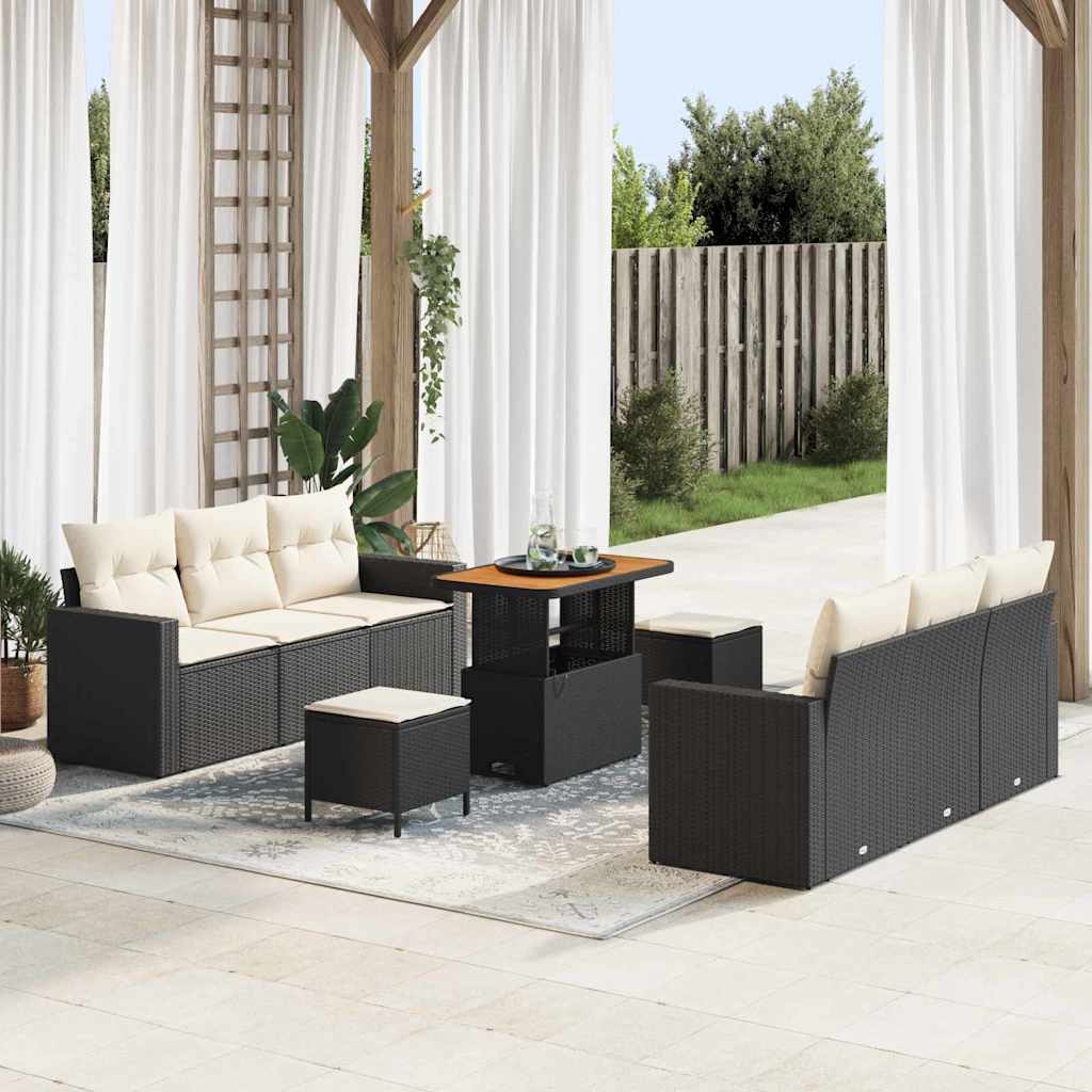 Set Divano da Giardino con cuscino 9 pcs Nero e crema | homemem39