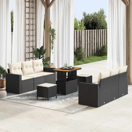 Set Divano da Giardino con cuscino 9 pcs Nero e crema