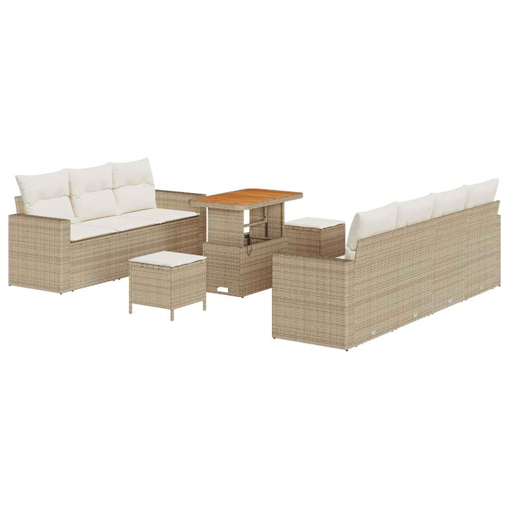 Set Divano da Giardino 10 pz 7-Numero di posti Beige e Crema