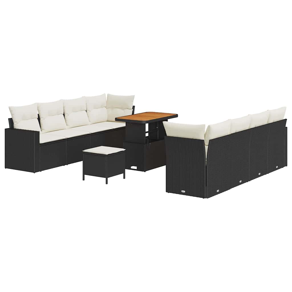 Set Divano da Giardino 12 pcs Nero e Crema polyrattan | homemem39