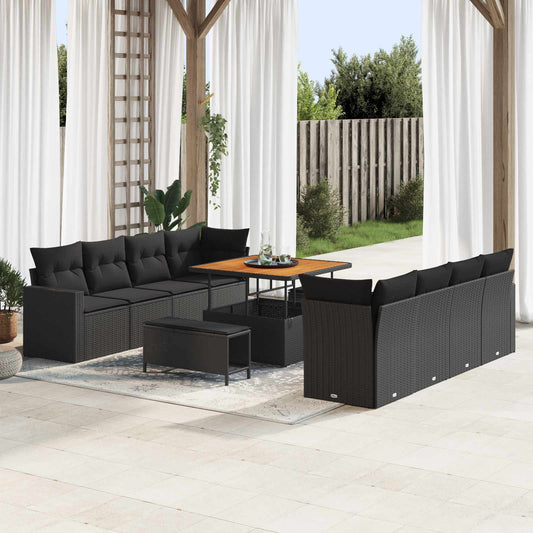 Set Divano da Giardino con cuscino 12 pcs Nero polyrattan