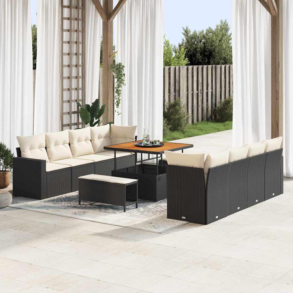 Set Divano da Giardino 12 pcs Nero e Crema polyrattan | homemem39