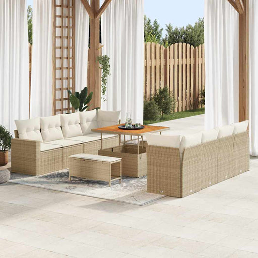 Set Divano da Giardino 12 pcs Beige e Crema polyrattan