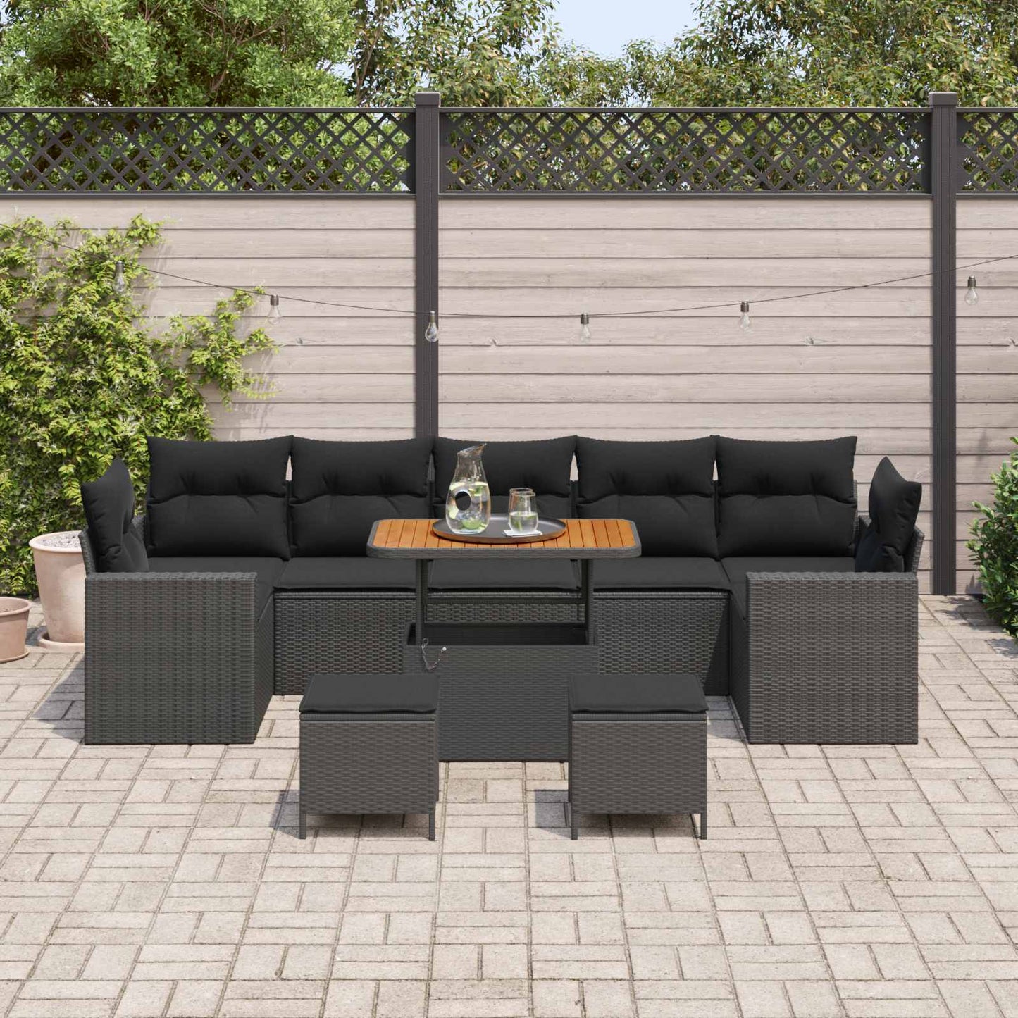 Set Divano da Giardino con cuscino 13 pcs Nero polyrattan