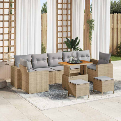 Set Divano da Giardino 10 pcs Beige e Grigio Chiaro polyrattan | homemem39