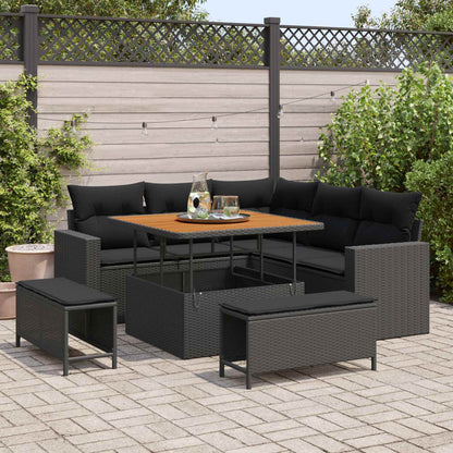 Set Divano da Giardino con cuscino 9 pcs Nero polyrattan | homemem39
