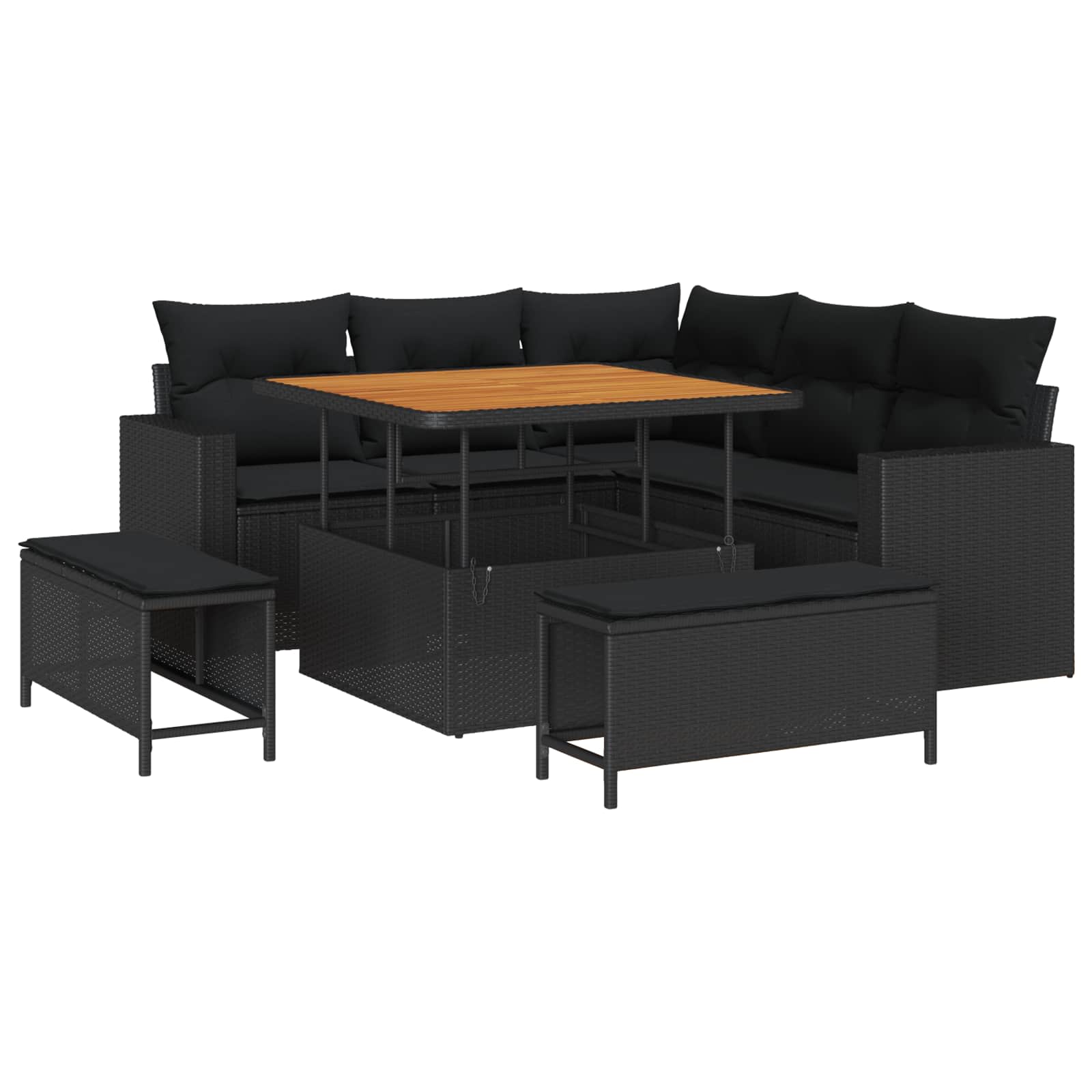 Set Divano da Giardino con cuscino 9 pcs Nero polyrattan | homemem39