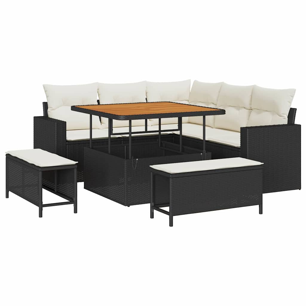 Set Divano da Giardino 9 pcs Nero e Crema polyrattan | homemem39