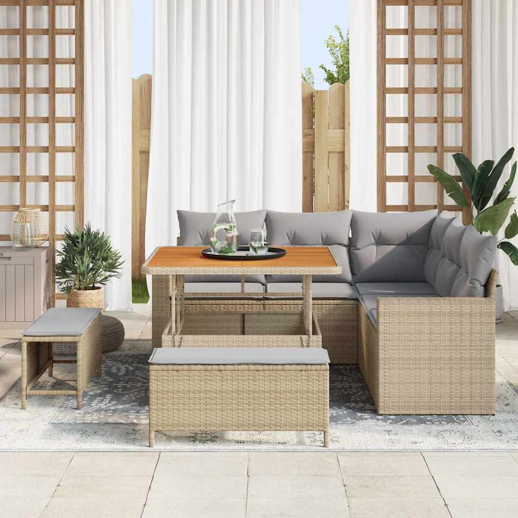 Set Divano da Giardino 9 pcs Beige e Grigio Chiaro polyrattan