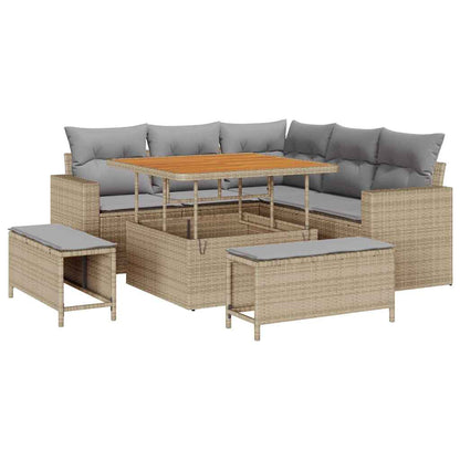 Set Divano da Giardino 9 pcs Beige e Grigio Chiaro polyrattan | homemem39