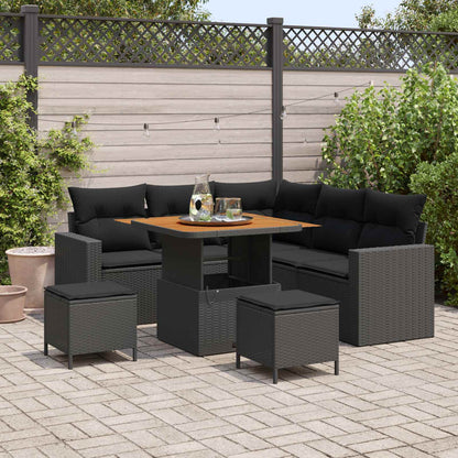 Set Divano da Giardino 9 pz 6-Numero di posti Nero polyrattan