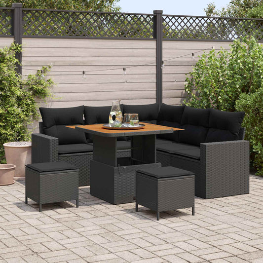 Set Divano da Giardino con cuscino 9 pcs Nero polyrattan