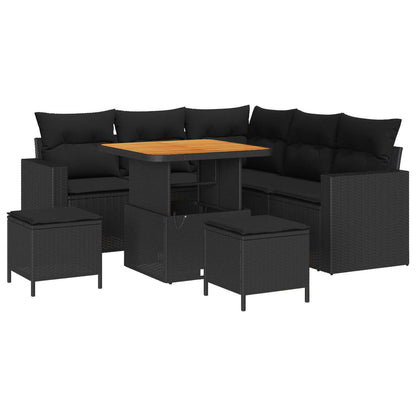 Set Divano da Giardino 9 pz 6-Numero di posti Nero polyrattan