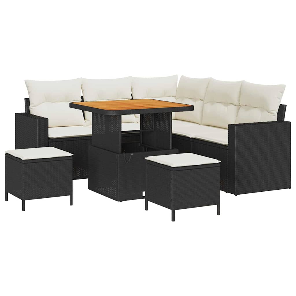 Set Divano da Giardino 9 pcs Nero e Crema polyrattan | homemem39