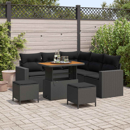 Set Divano da Giardino 9 pz 6-Numero di posti Nero polyrattan
